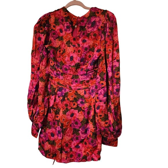 For Love & Lemons Lauren Floral Long Sleeve Mini Dress Tie Waist/ Keyhole Back S - Picture 4 of 6